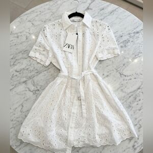NEW ZARA SS24 ZW COLLECTION SHORT WHITE DRESS WITH CUTWORK EMBROIDERY